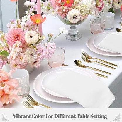 Gelbchu White Heavy Duty Cloth Napkins - 17 x 17 Inch Solid Washable Polyester Dinner Napkins - Set of 8 Napkins with Hemmed Edges - Great for Weddings, Parties, Banquets Dinner & More