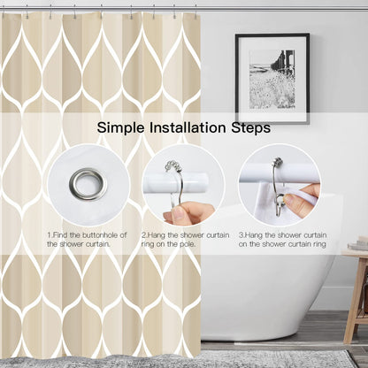 Gelbchu Ivory Fabric Shower Curtain W 72 x H 72, Waterproof Design and Polyester, Quick-Drying, Weighted Hem, Shower Curtains Set for Bathroom, Machine Washable with 12 Hooks
