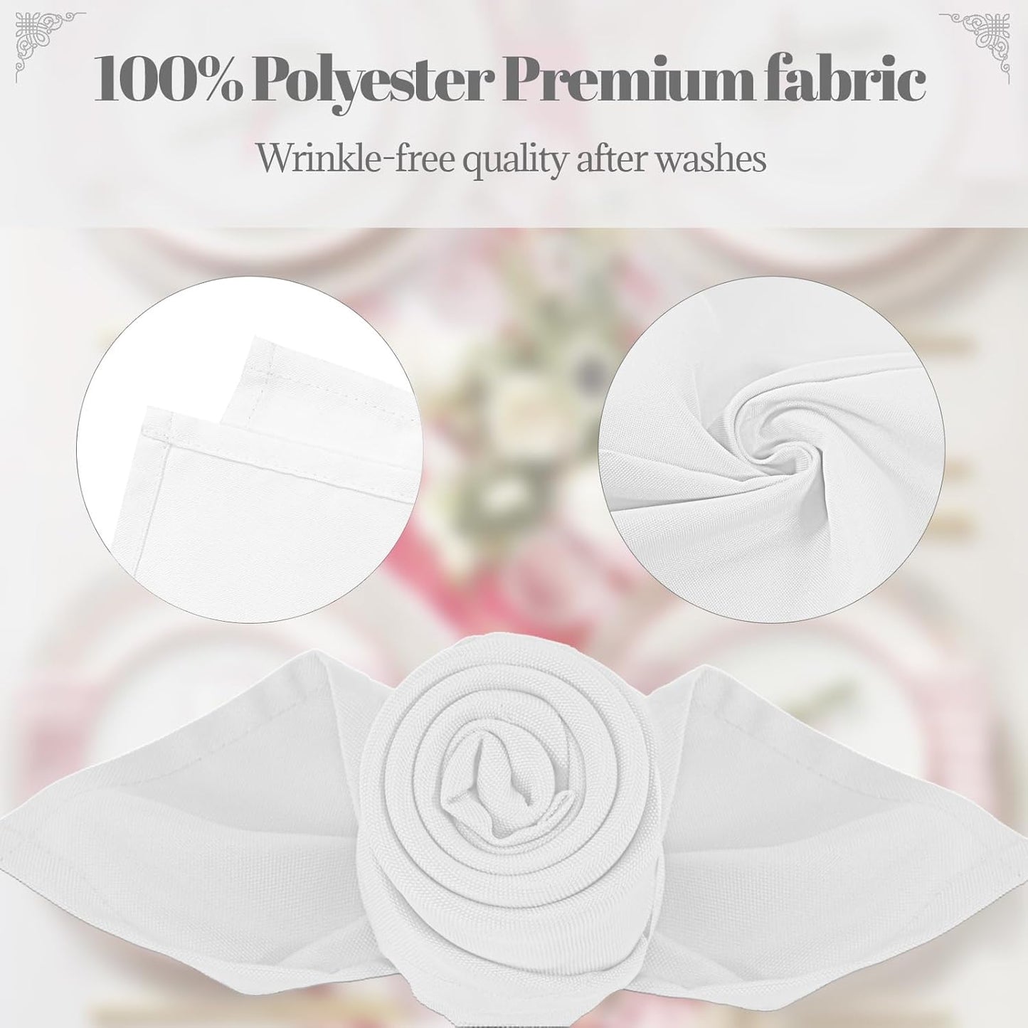Gelbchu White Heavy Duty Cloth Napkins - 17 x 17 Inch Solid Washable Polyester Dinner Napkins - Set of 8 Napkins with Hemmed Edges - Great for Weddings, Parties, Banquets Dinner & More