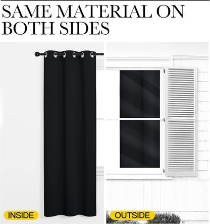 Gelbchu Pitch Black Solid Thermal Insulated Grommet Blackout Curtains/Drapes for Bedroom Window (2 Panels, 42 inches Wide by 63 inches Long, Black)