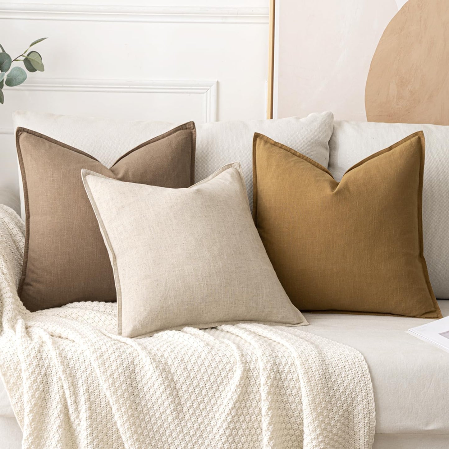 Gelbchu Decorative Linen Euro Sham Pillow Covers 24x24 Natural Beige Boho Farmhouse Neutral Couch Throw Pillows for Bed Pack of 2 Accent Modern Pillowcase Sofa Livingroom Home Decor