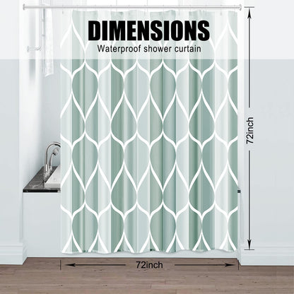 Gelbchu Dark Green Geometric Shower Curtain, Waterproof Design and Polyester, Quick-Drying, Weighted Hem, Green Fabric Shower Curtains Set for Bathroom W 72 x H 72, Machine Washable with 12 Hooks