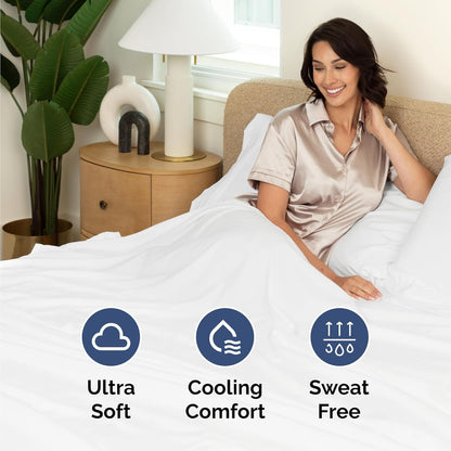 Gelbchu Queen Size 4 Piece Sheet Set - Comfy Breathable & Cooling Sheets - Hotel Luxury Bed Sheets for Women & Men - Deep Pockets, Easy-Fit, Extra Soft and Wrinkle Free Sheets - White Oeko-Tex Bed Sheet Set
