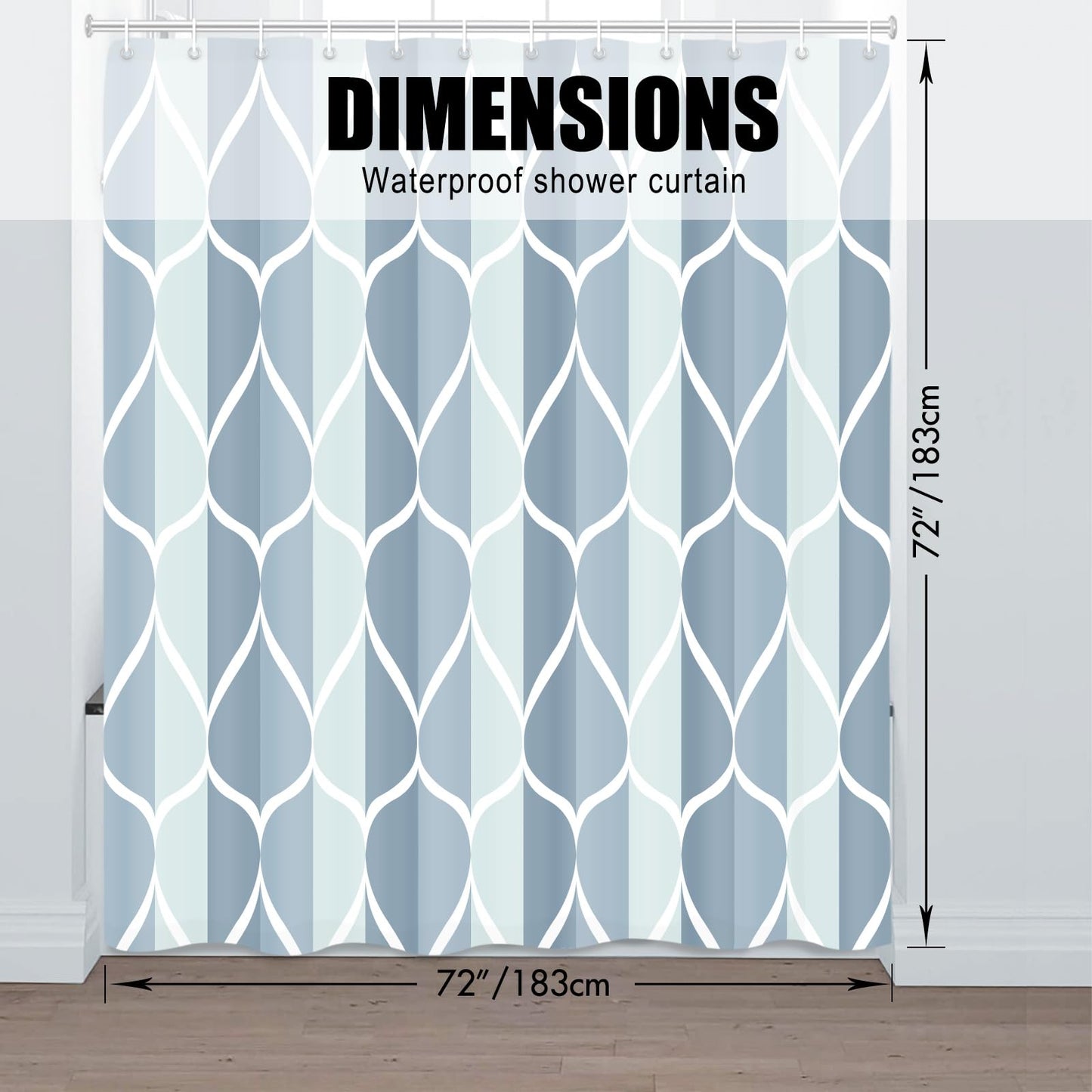 Gelbchu Dark Blue Geometric Shower Curtain, Waterproof Design and Polyester, Quick-Drying, Weighted Hem, Blue Fabric Shower Curtains Set for Bathroom W 72 x H 72, Machine Washable with 12 Hooks