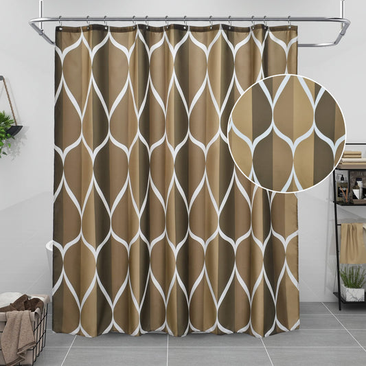 Gelbchu Brown Geometric Shower Curtain, Waterproof Design and Polyester, Quick-Drying, Weighted Hem, Brown Fabric Shower Curtains Set for Bathroom W 72 x H 72, Machine Washable with 12 Hooks