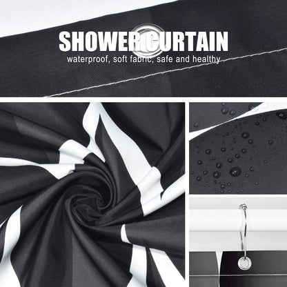 Gelbchu Black Fabric 72 x 72 Inch Cloth Shower Curtain, Waterproof Design and Polyester, Quick-Drying, Heavy Duty Shower Curtains Set for Bathroom, Machine Washable with 12 Metal Hooks
