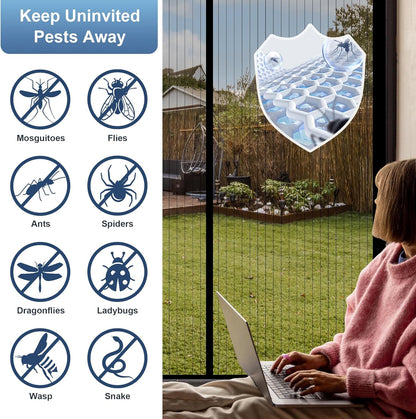 Gelbchu Magnetic Screen Door Mesh Fits 36" x 80" Door - Curtain Size 38" x 82", Works for Patio, Sliding Door, Keeps Bug Mosquito Out, Fresh Air Flow, Black