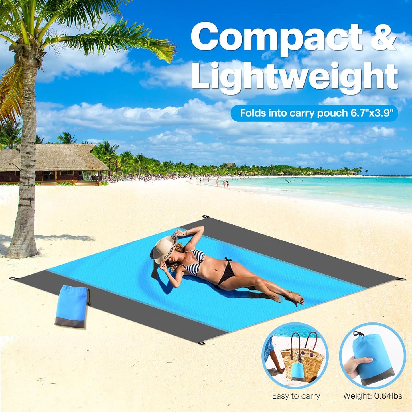 Gelbchu Beach Blanket Sandproof Oversized, 79''×83'' Extra Large Beach Mat, Portable Picnic Mat for Travel Camping Hiking, Lightweight Beach Essentials Family Water Resistant Mat