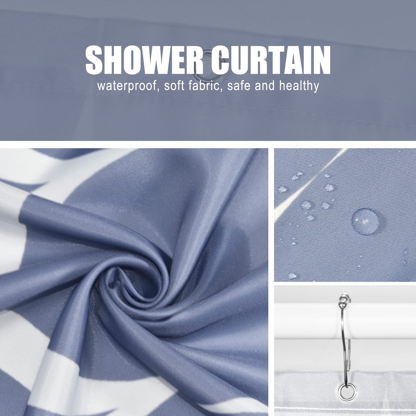 Gelbchu Ombre Blue Purple Fabric Shower Curtain, Waterproof Design and Polyester, Quick-Drying, Weighted Hem, Shower Curtains Set for Bathroom W 72 x H 72, Machine Washable with 12 Hooks