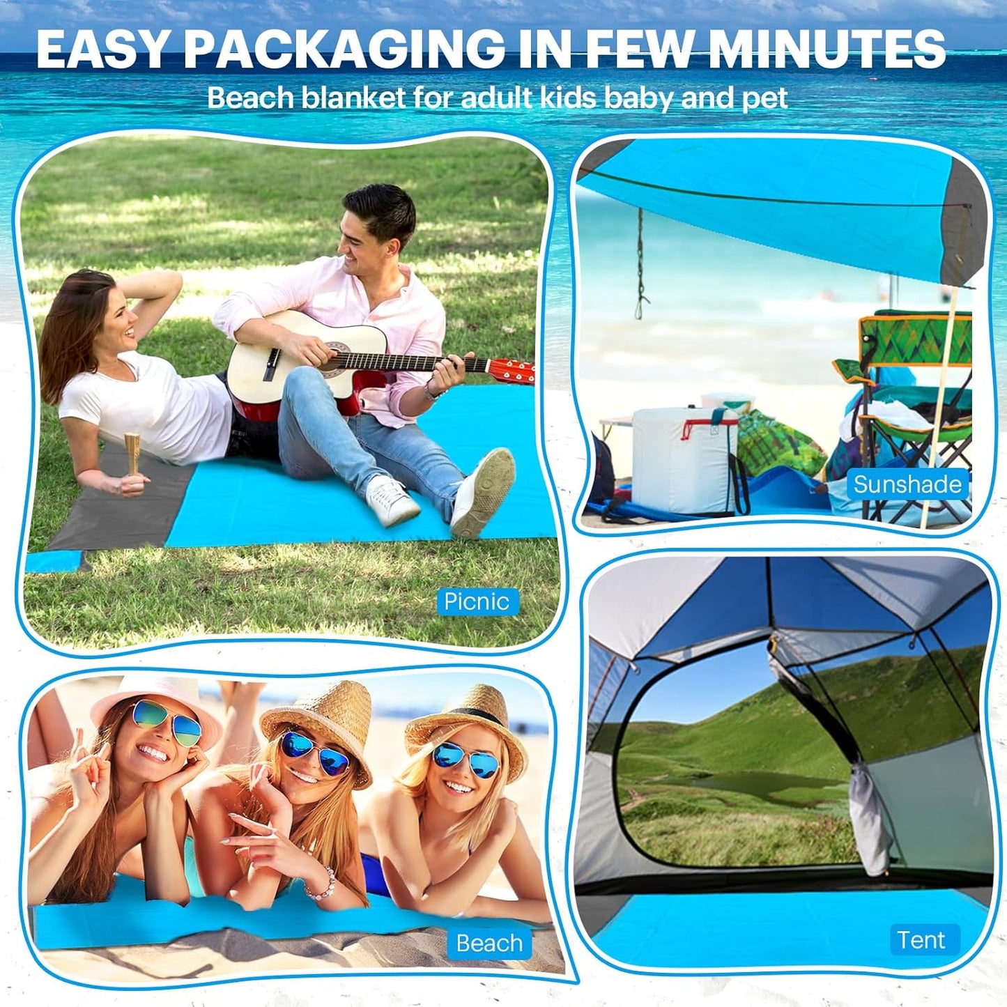 Gelbchu Beach Blanket Sandproof Oversized, 79''×83'' Extra Large Beach Mat, Portable Picnic Mat for Travel Camping Hiking, Lightweight Beach Essentials Family Water Resistant Mat