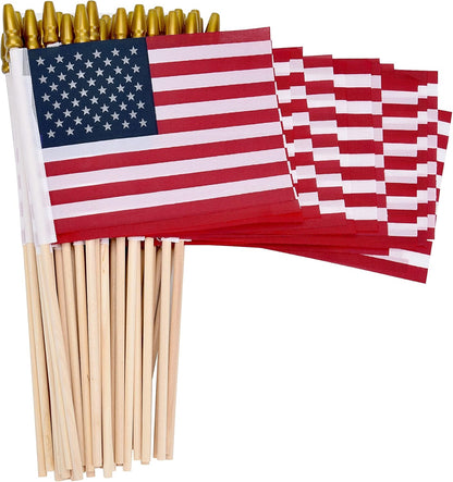 Gelbchu 12 Pack Small American Flags on Stick Small US Flags/Mini American Flags for Outside 4x6 Inch American Hand Held Stick Flags with Kid-Safe Spear Top, Patriotic Veterans Day Decorations, 4th of July Decorations