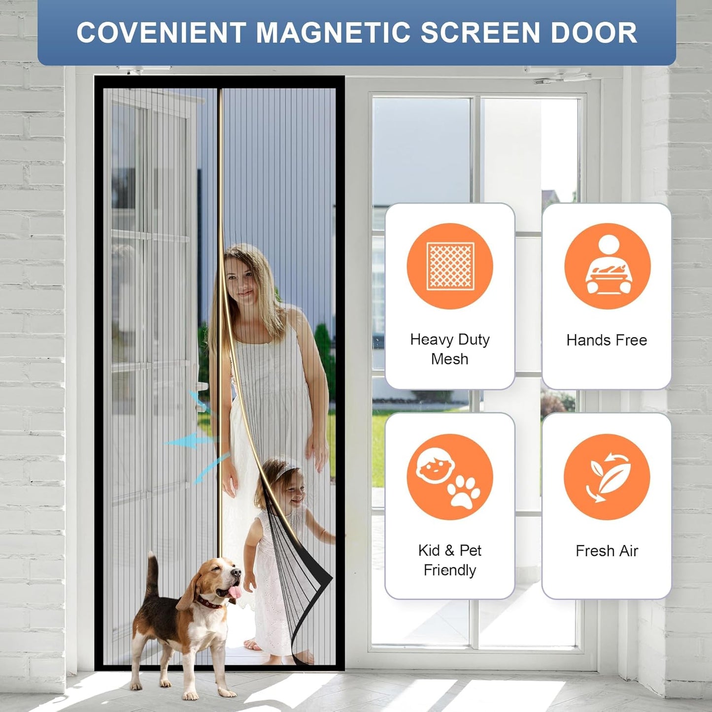 Gelbchu Magnetic Screen Door Mesh Fits 36" x 80" Door - Curtain Size 38" x 82", Works for Patio, Sliding Door, Keeps Bug Mosquito Out, Fresh Air Flow, Black