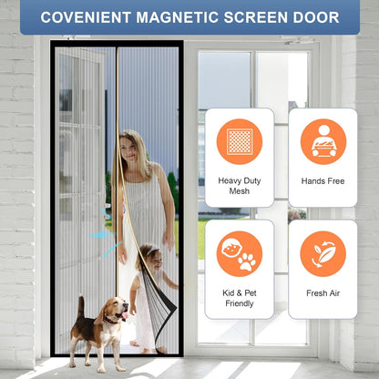 Gelbchu Magnetic Screen Door Mesh Fits 36" x 80" Door - Curtain Size 38" x 82", Works for Patio, Sliding Door, Keeps Bug Mosquito Out, Fresh Air Flow, Black