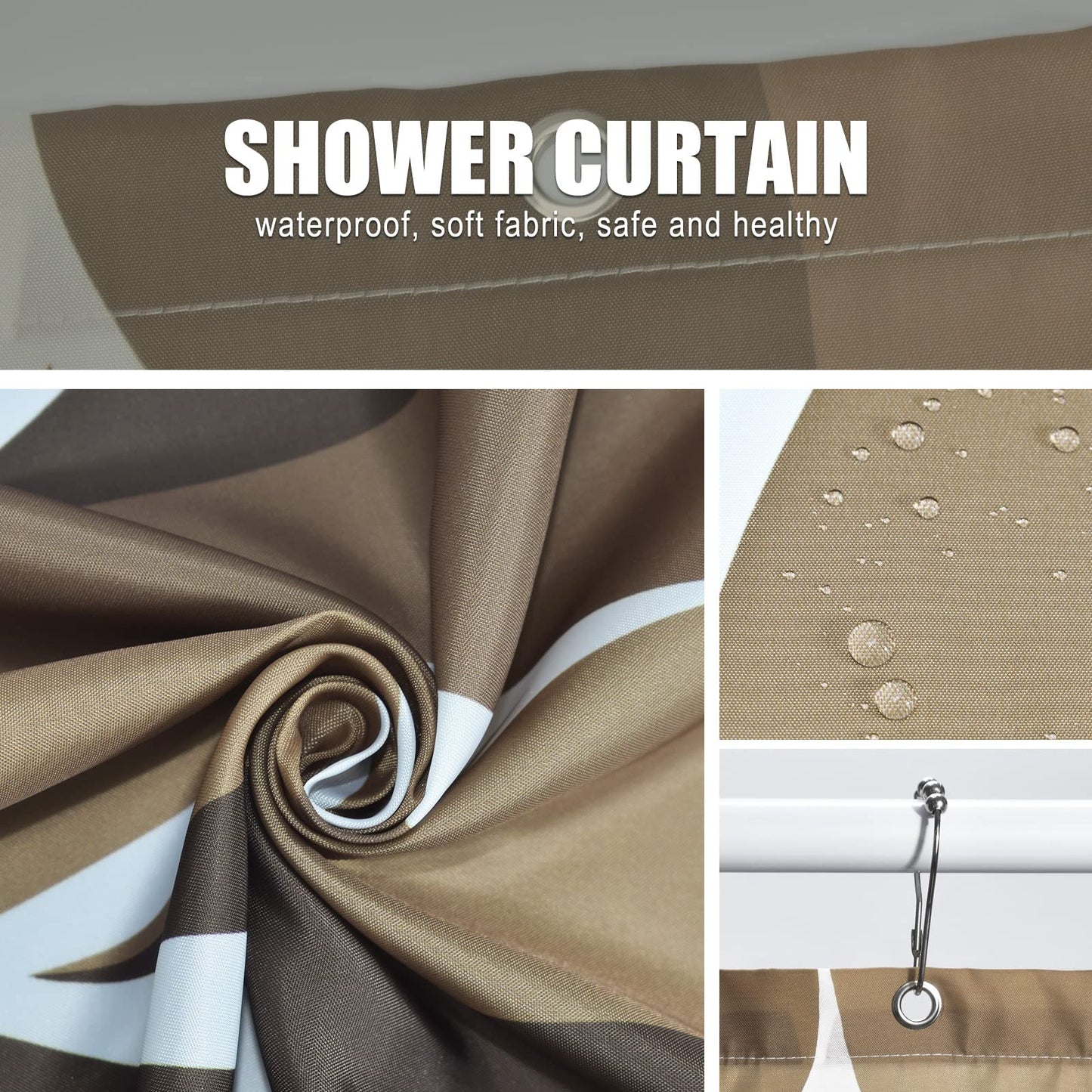 Gelbchu Brown Geometric Shower Curtain, Waterproof Design and Polyester, Quick-Drying, Weighted Hem, Brown Fabric Shower Curtains Set for Bathroom W 72 x H 72, Machine Washable with 12 Hooks