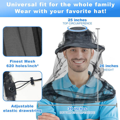 Gelbchu Premium Mosquito Head Net for Insect, 2 Pack, Fly & Bug Protection | Ultra Large & Long, Extra Fine Holes for Camping, Hiking, Fishing, Gardening, Safari, Fits All Hats for Men & Women