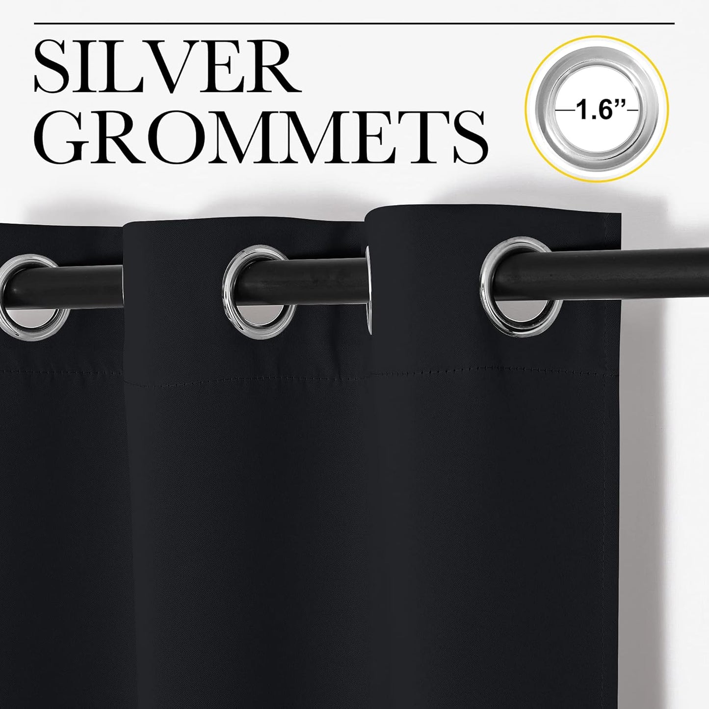 Gelbchu Pitch Black Solid Thermal Insulated Grommet Blackout Curtains/Drapes for Bedroom Window (2 Panels, 42 inches Wide by 63 inches Long, Black)