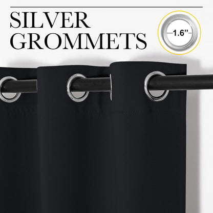 Gelbchu Pitch Black Solid Thermal Insulated Grommet Blackout Curtains/Drapes for Bedroom Window (2 Panels, 42 inches Wide by 63 inches Long, Black)
