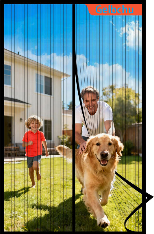 Gelbchu Magnetic Screen Door Mesh Fits 36" x 80" Door - Curtain Size 38" x 82", Works for Patio, Sliding Door, Keeps Bug Mosquito Out, Fresh Air Flow, Black