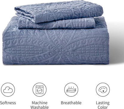 Gelbchu Quilts for Queen Bed Blue Bedspreads - Soft Bed Summer Lightweight Bedspread Comforter - Modern Style Coin Pattern Coverlet for All Season - 3 Pieces (1 Quilt, 2 Pillow Shams)