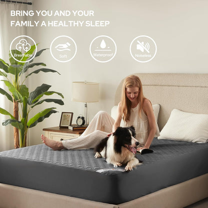 Gelbchu Waterproof Mattress Protector, Noiseless Queen Size Mattress Pad with Deep Pocket Fitted Up to 6"-18", Soft Breathable Dirt-Proof Bed Mattress Cover Washable Bedroom, Hotel (Gray)