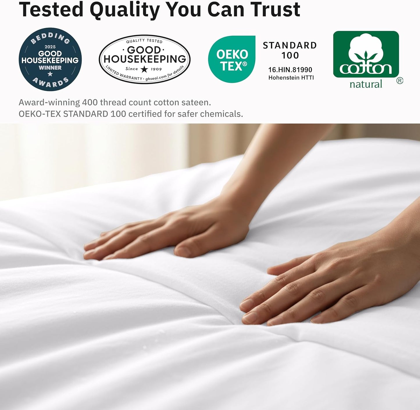 Gelbchu Duvet Cover Queen Size/Full Size , 400 Thread Count Sateen, 100% Cotton Bedding Duvet Covers,Button Closure &amp; Corner Ties -White