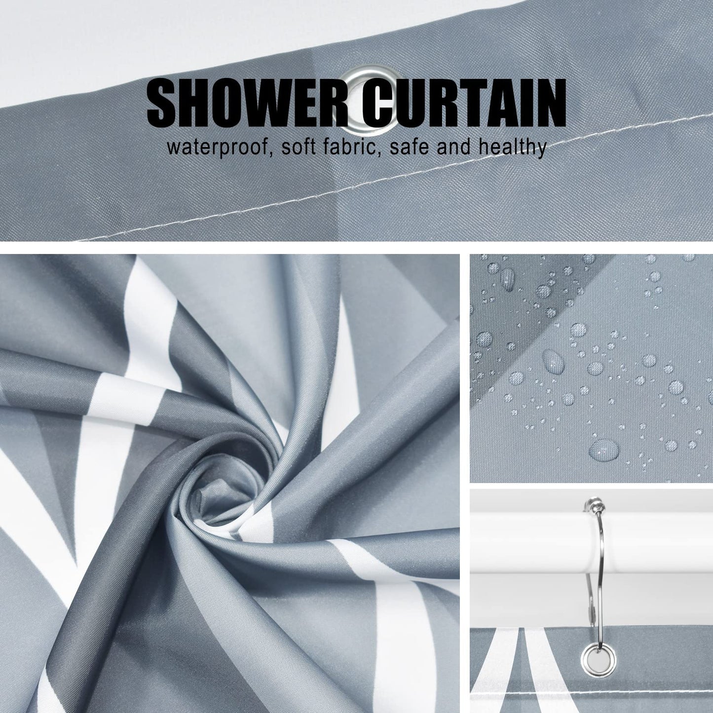 Gelbchu Grey Blue Fabric 72 x 72 Inch Cloth Shower Curtain, Waterproof Design and Polyester, Quick-Drying, Heavy Duty Shower Curtains Set for Bathroom, Machine Washable with 12 Metal Hooks