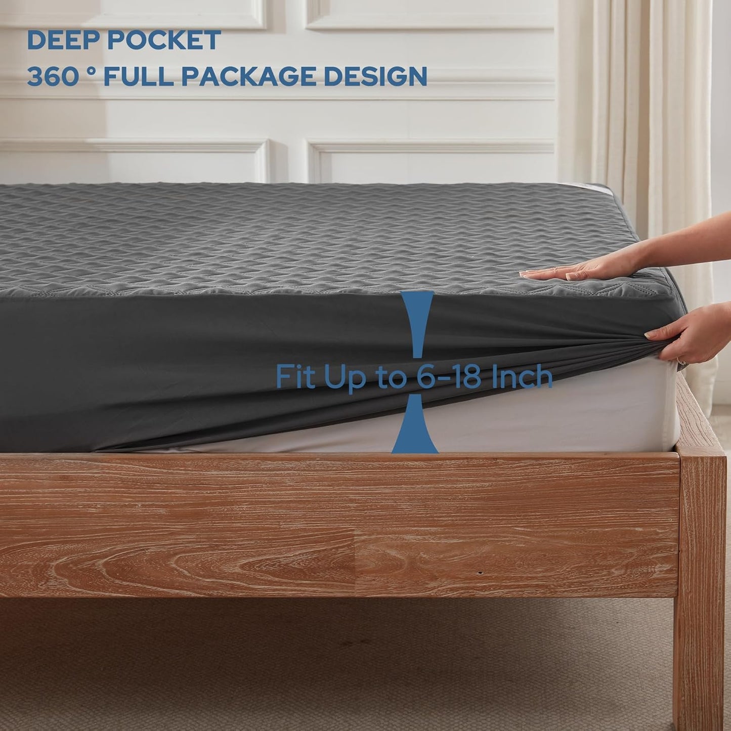 Gelbchu Waterproof Mattress Protector, Noiseless Queen Size Mattress Pad with Deep Pocket Fitted Up to 6"-18", Soft Breathable Dirt-Proof Bed Mattress Cover Washable Bedroom, Hotel (Gray)