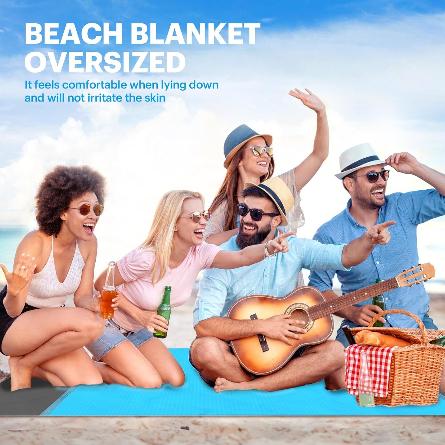 Gelbchu Beach Blanket Sandproof Oversized, 79''×83'' Extra Large Beach Mat, Portable Picnic Mat for Travel Camping Hiking, Lightweight Beach Essentials Family Water Resistant Mat
