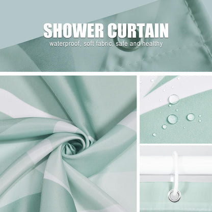Gelbchu Light Green Geometric Shower Curtain, Waterproof Design and Polyester, Quick-Drying, Weighted Hem, Green Fabric Shower Curtains Set for Bathroom W 72 x H 72, Machine Washable with 12 Hooks