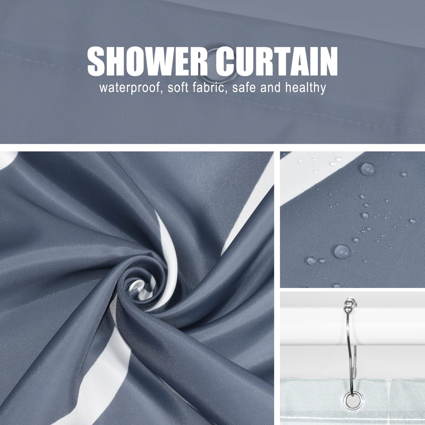 Gelbchu Ombre Aegean Blue Fabric Shower Curtain, Waterproof Design and Polyester, Quick-Drying, Weighted Hem, Shower Curtains Set for Bathroom W 72 x H 72, Machine Washable with 12 Hooks