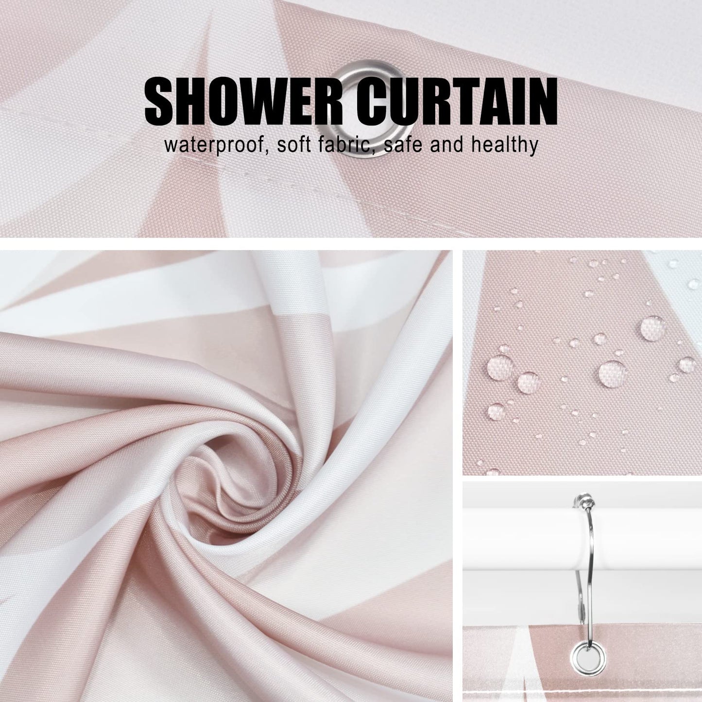 Gelbchu Rosewater Pink Fabric 72 x 72 Inch Cloth Shower Curtain, Waterproof Design and Polyester, Quick-Drying, Heavy Duty Shower Curtains Set for Bathroom, Machine Washable with 12 Metal Hooks