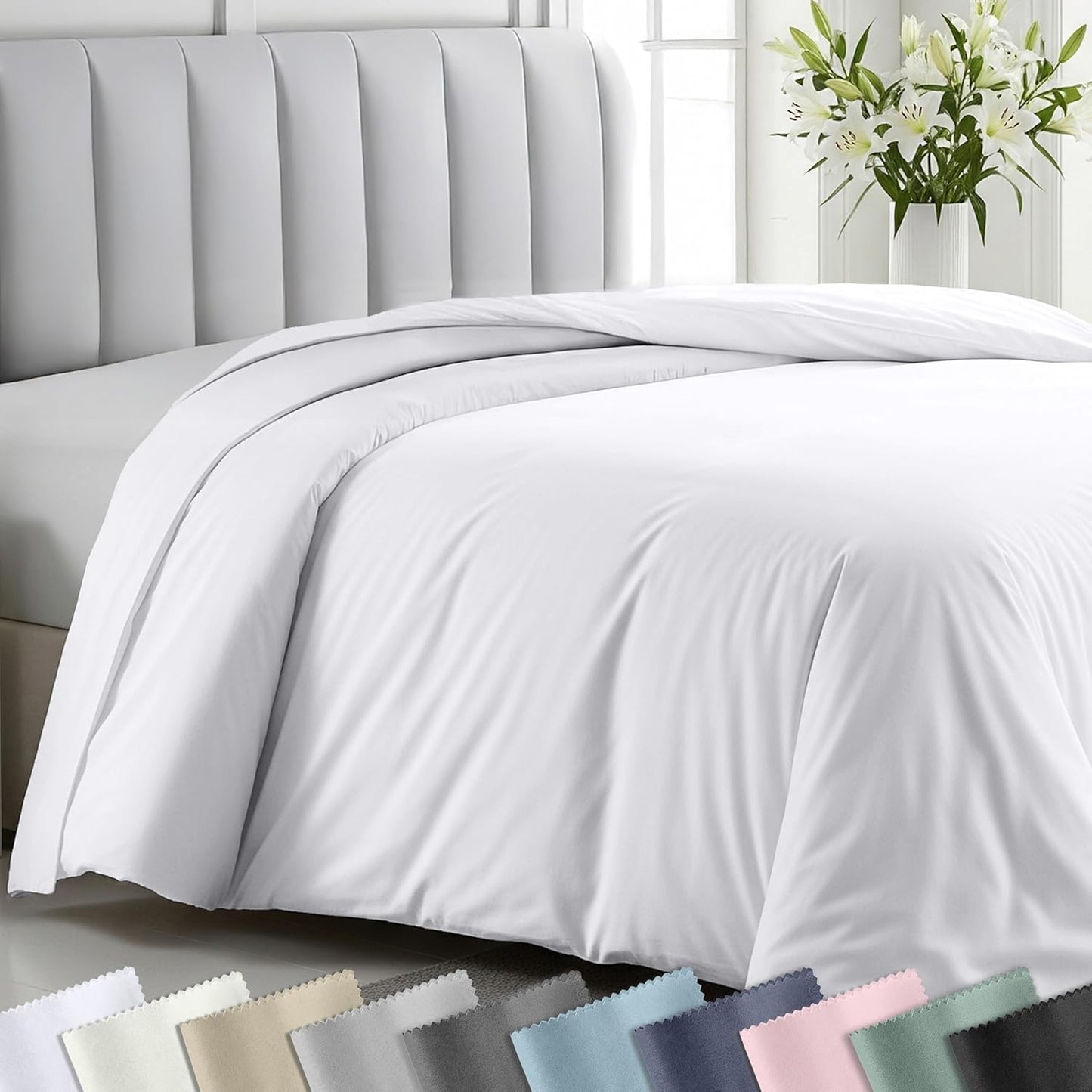 Gelbchu Duvet Cover Queen Size/Full Size , 400 Thread Count Sateen, 100% Cotton Bedding Duvet Covers,Button Closure &amp; Corner Ties -White
