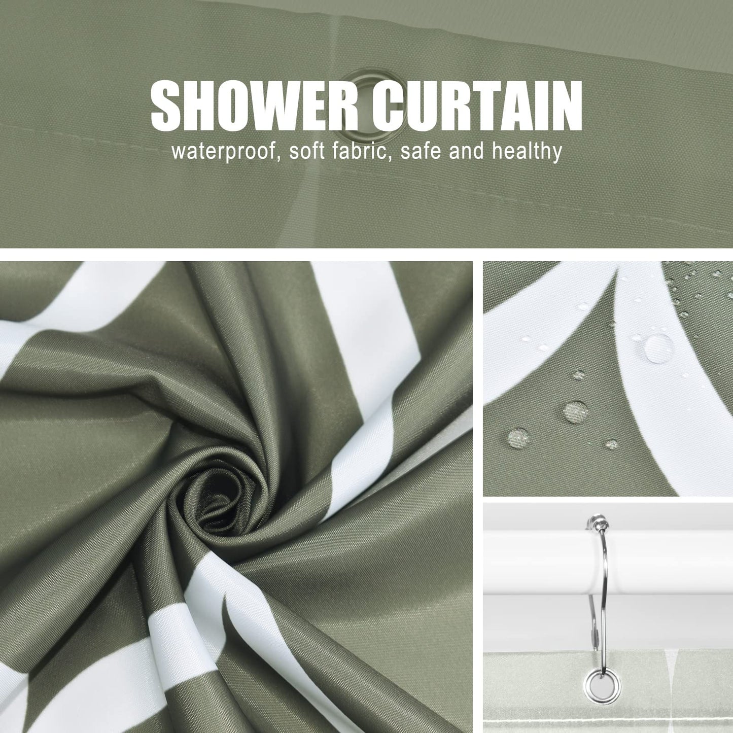 Gelbchu Ombre Sage Green Fabric Shower Curtain, Waterproof Design and Polyester, Quick-Drying, Weighted Hem, Shower Curtains Set for Bathroom W 72 x H 72, Machine Washable with 12 Hooks