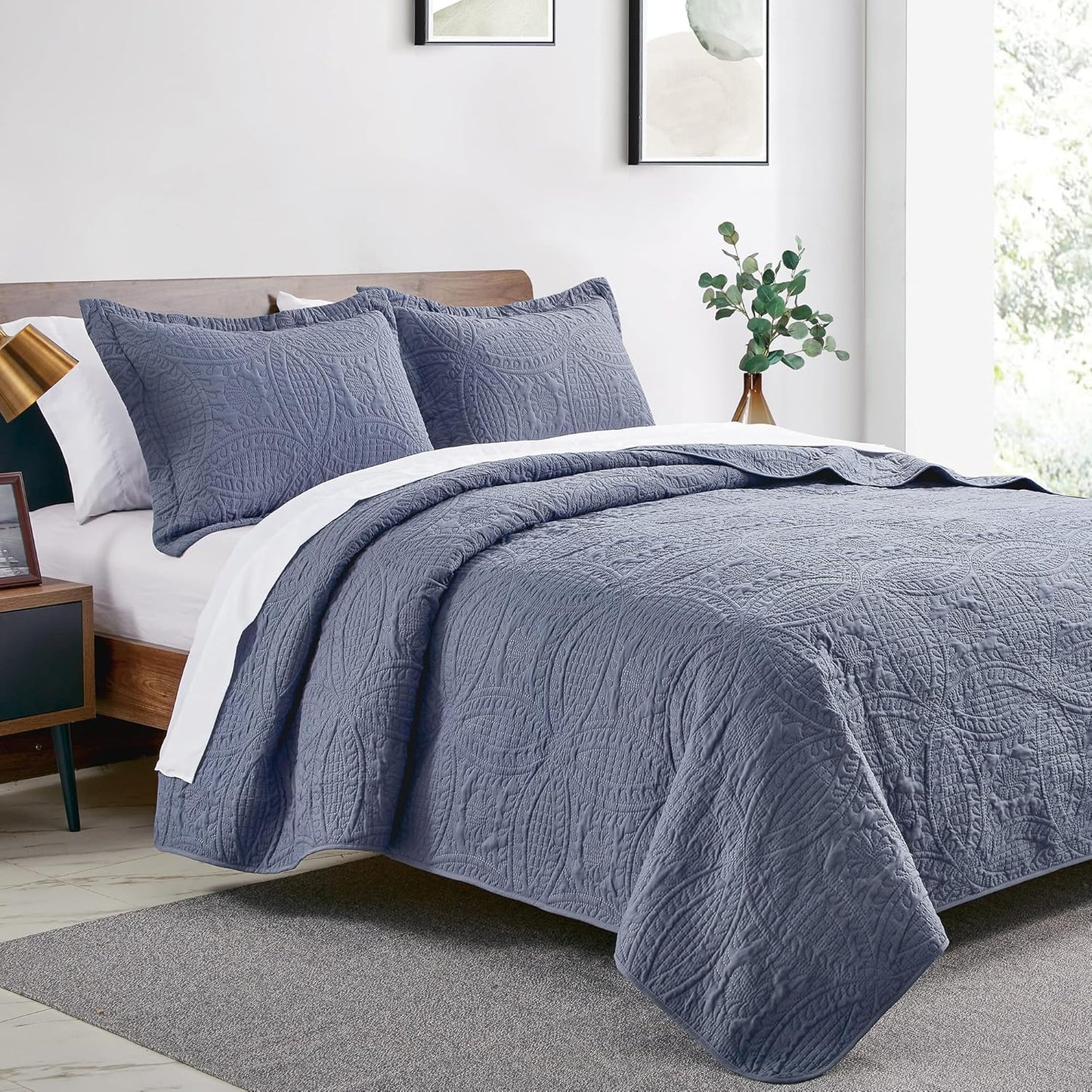 Gelbchu Quilts for Queen Bed Blue Bedspreads - Soft Bed Summer Lightweight Bedspread Comforter - Modern Style Coin Pattern Coverlet for All Season - 3 Pieces (1 Quilt, 2 Pillow Shams)