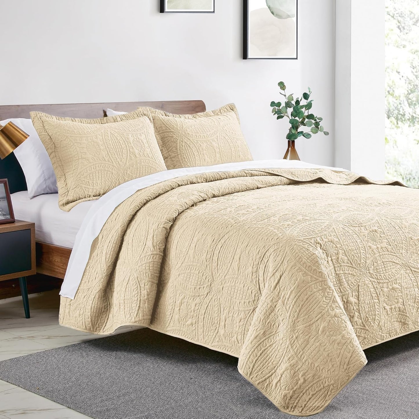 Gelbchu Quilts for Queen Bed Blue Bedspreads - Soft Bed Summer Lightweight Bedspread Comforter - Modern Style Coin Pattern Coverlet for All Season - 3 Pieces (1 Quilt, 2 Pillow Shams)