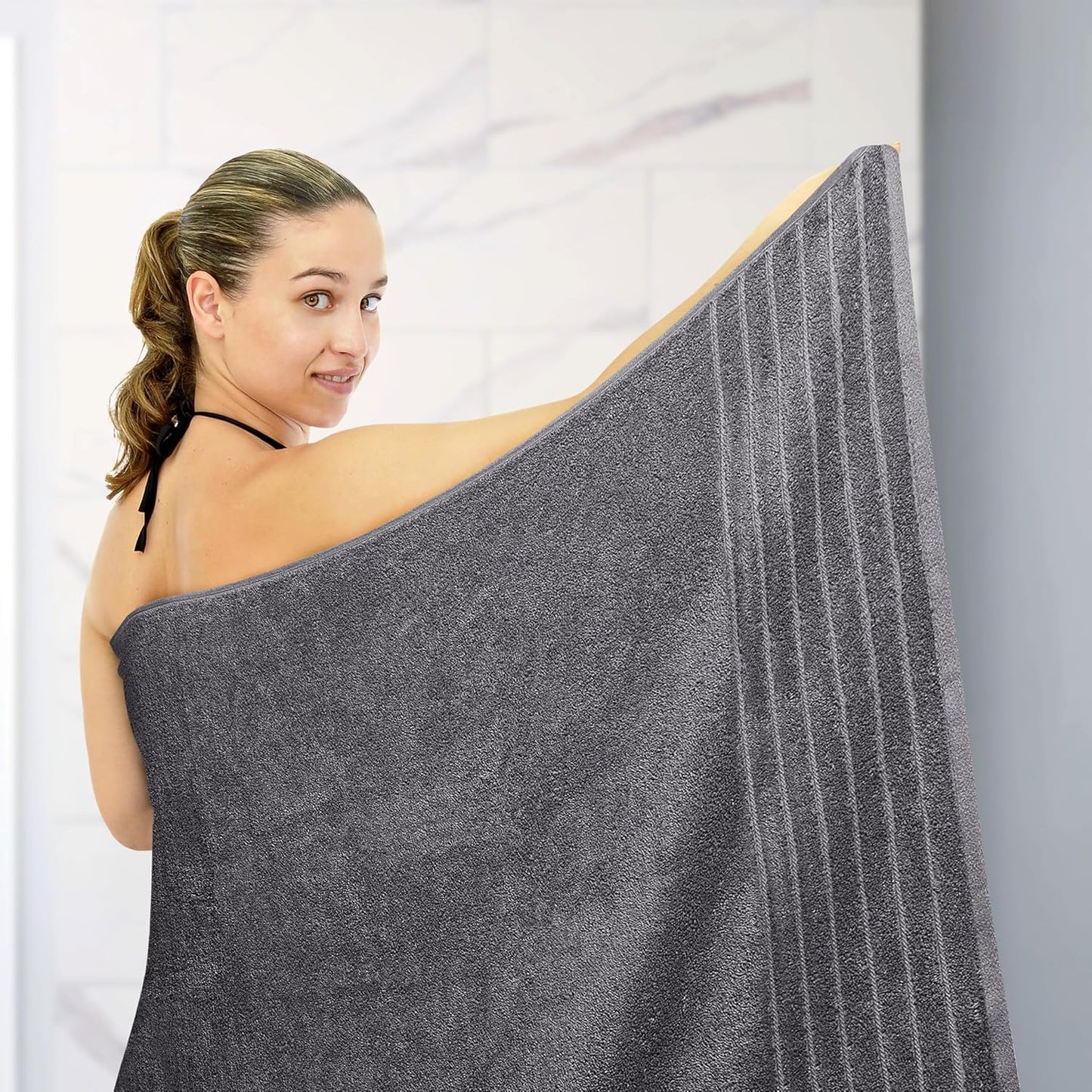 Gelbchu Pack of 1 Jumbo Bath Sheet 40 x 80 Inches, Extra Large & Light Weight, Quicker to Dry, 100% Cotton, Super Soft & Absorbent, Perfect to Wrap Yourself in, Dark Grey