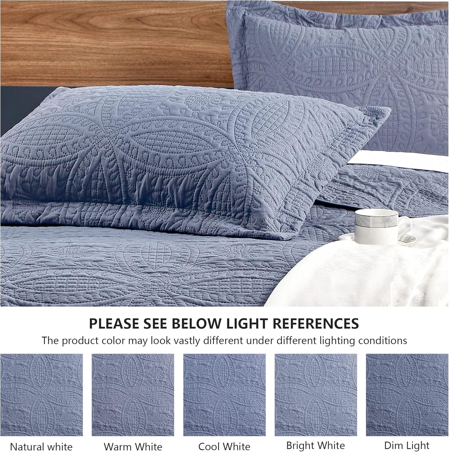 Gelbchu Quilts for Queen Bed Blue Bedspreads - Soft Bed Summer Lightweight Bedspread Comforter - Modern Style Coin Pattern Coverlet for All Season - 3 Pieces (1 Quilt, 2 Pillow Shams)