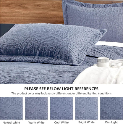 Gelbchu Quilts for Queen Bed Blue Bedspreads - Soft Bed Summer Lightweight Bedspread Comforter - Modern Style Coin Pattern Coverlet for All Season - 3 Pieces (1 Quilt, 2 Pillow Shams)