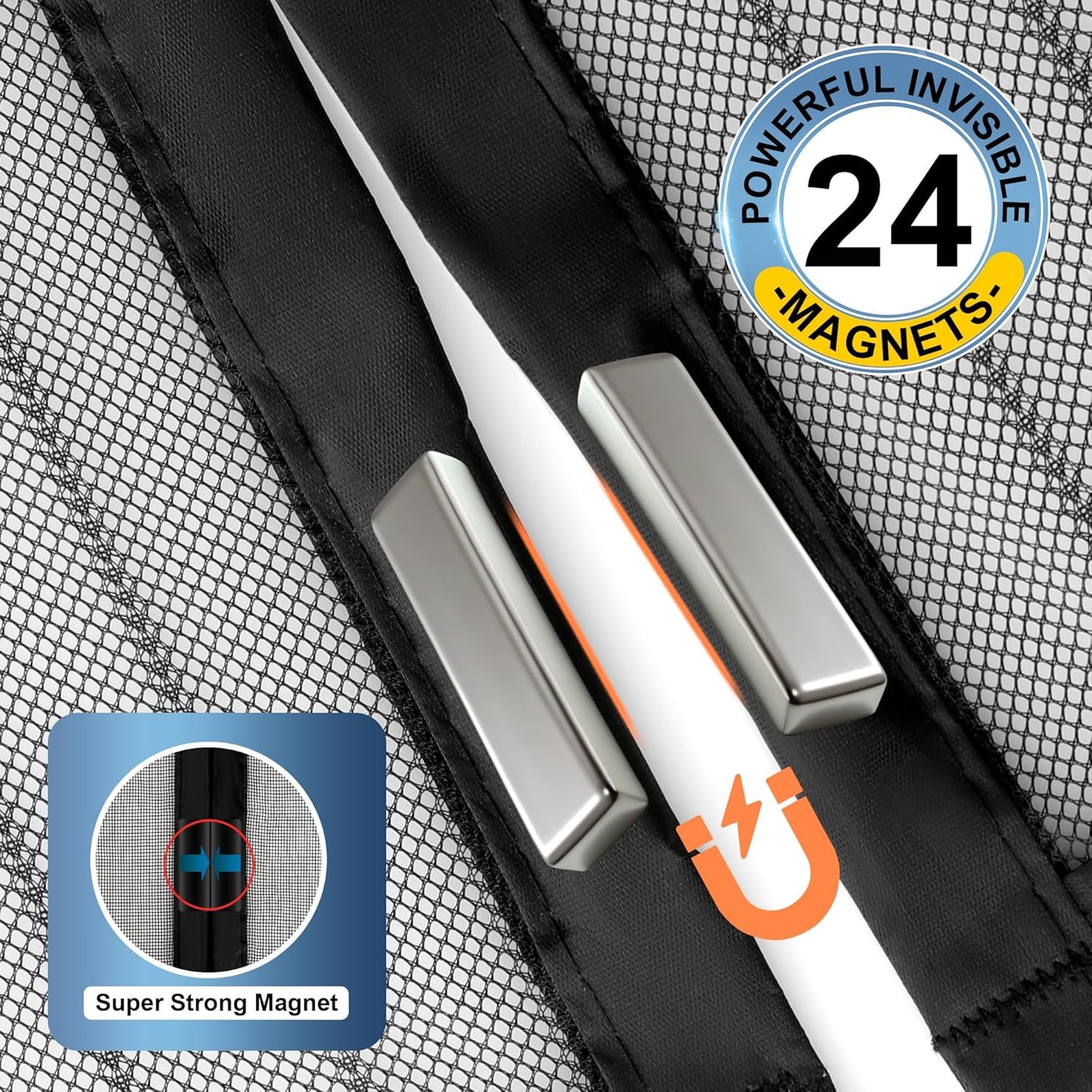 Gelbchu Magnetic Screen Door Mesh Fits 36" x 80" Door - Curtain Size 38" x 82", Works for Patio, Sliding Door, Keeps Bug Mosquito Out, Fresh Air Flow, Black