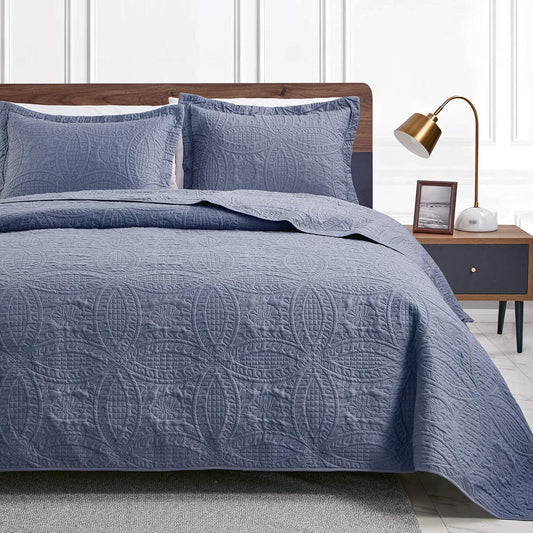 Gelbchu Quilts for Queen Bed Blue Bedspreads - Soft Bed Summer Lightweight Bedspread Comforter - Modern Style Coin Pattern Coverlet for All Season - 3 Pieces (1 Quilt, 2 Pillow Shams)