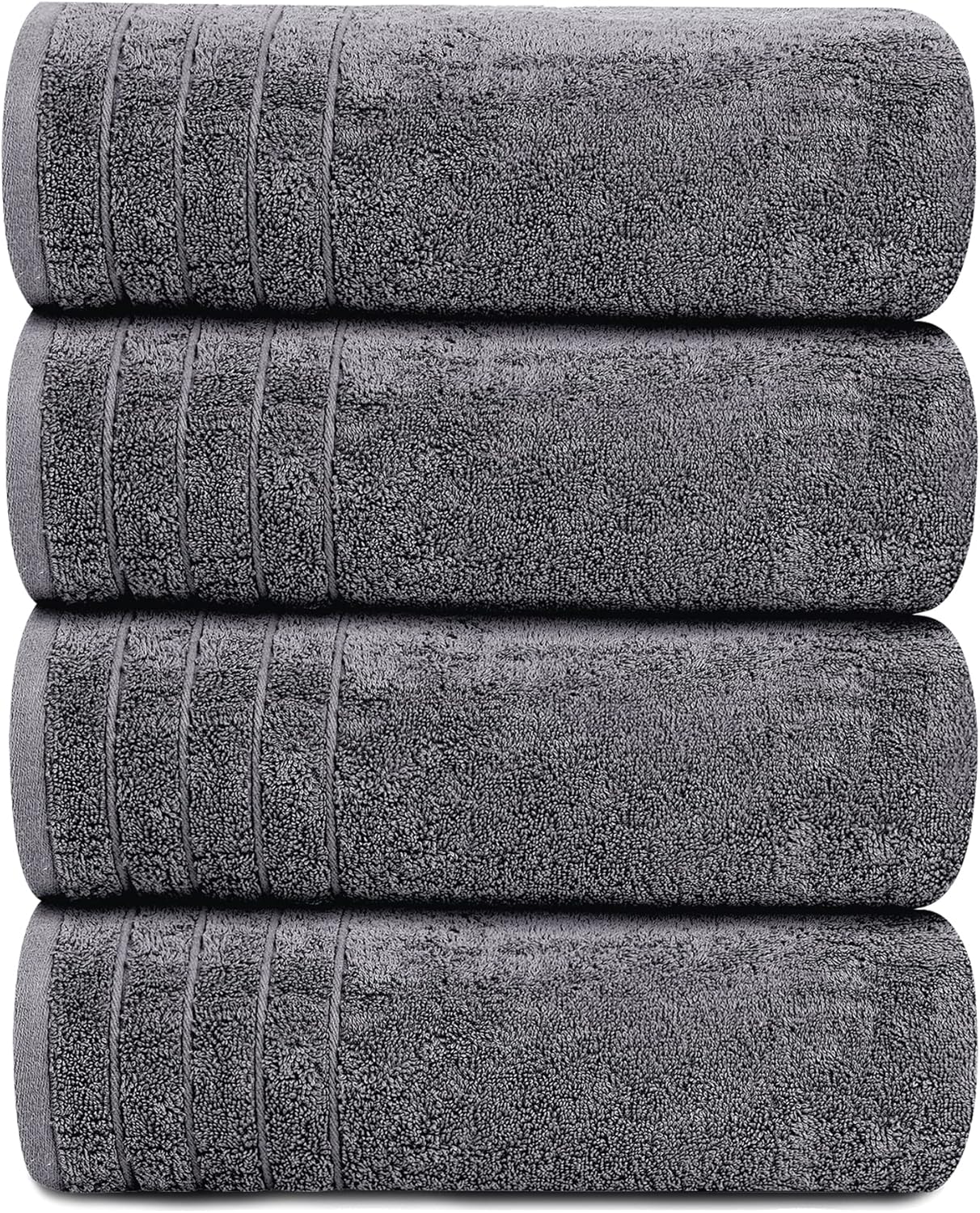 Gelbchu Pack of 4 Extra Large Bath Towels 30 x 60 Inches, 100% Cotton, Larger & Lighter Weight, Quicker to Dry, Super Soft and Absorbent, Perfect for Bathroom, Dark Grey