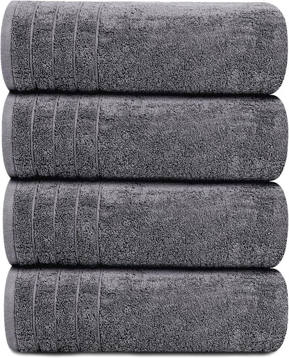 Gelbchu Pack of 4 Extra Large Bath Towels 30 x 60 Inches, 100% Cotton, Larger & Lighter Weight, Quicker to Dry, Super Soft and Absorbent, Perfect for Bathroom, Dark Grey